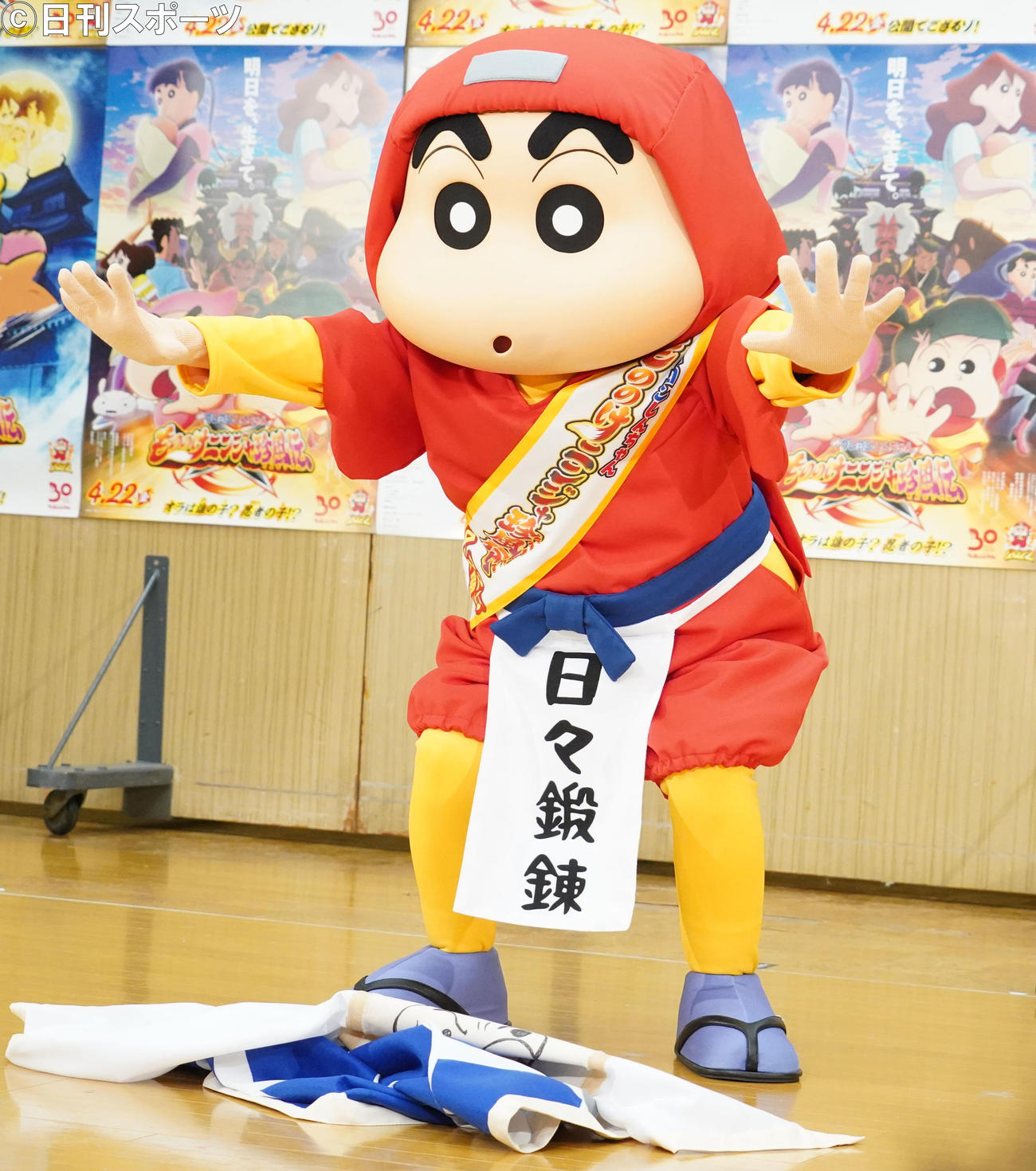 アニメ映画「クレヨンしんちゃん　もののけニンジャ珍風伝」の公開アフレコイベントに出席した野原しんのすけ（撮影・佐藤成）