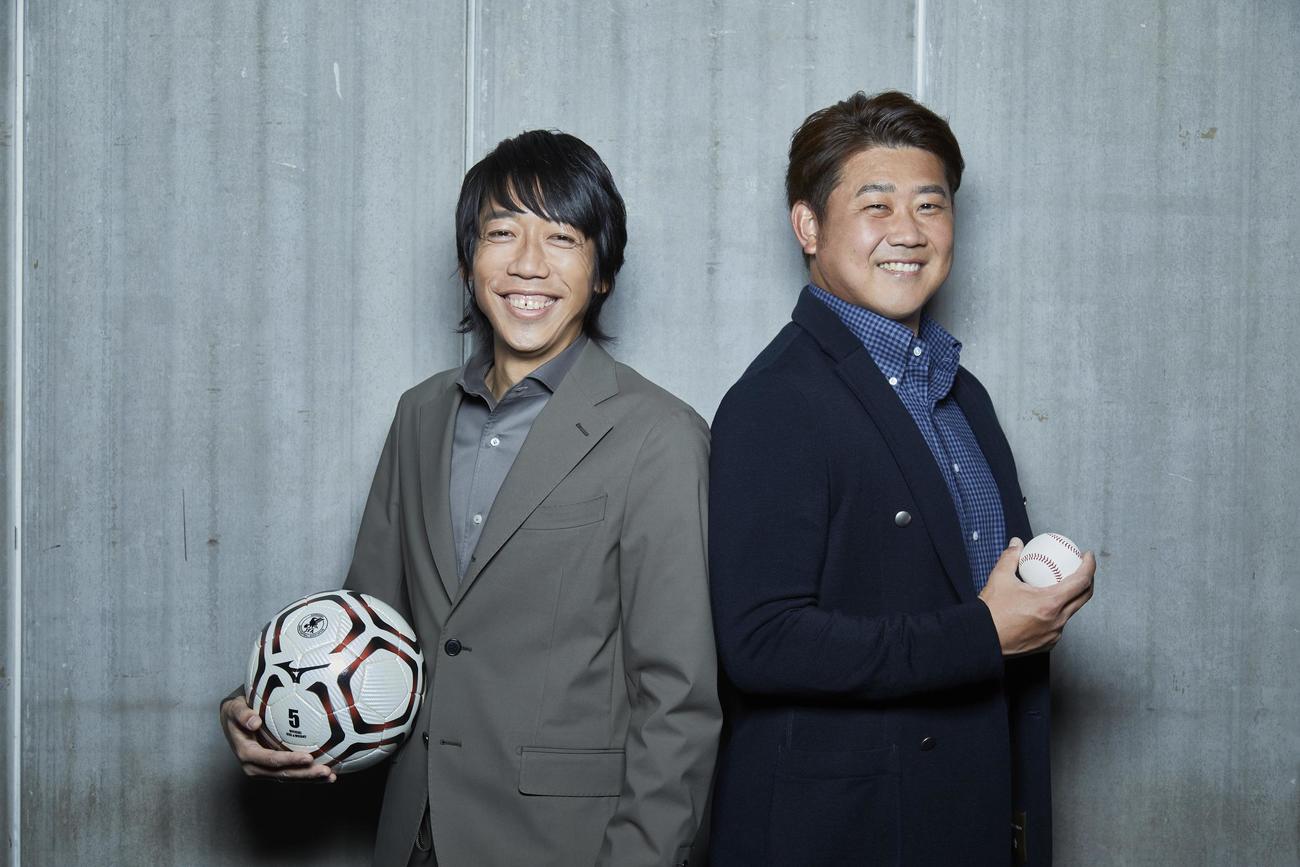 ドリンクサプリ「NOBIACE（ノビエース）」のウェブCMで共演した中村憲剛氏（左）と松坂大輔氏