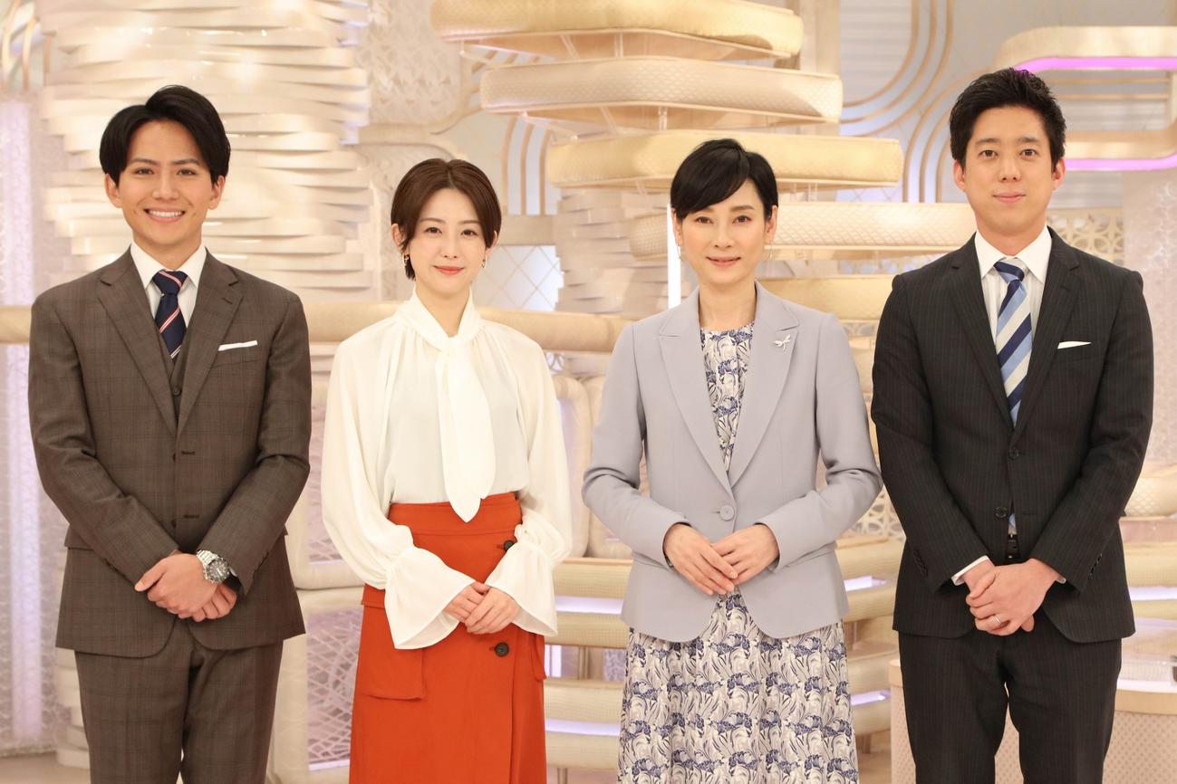4月からのフジテレビ「FNN Live News days」のキャスター陣。左から安宅晃樹、宮司愛海、島田彩佳、立本信吾アナウンサー（C）フジテレビ