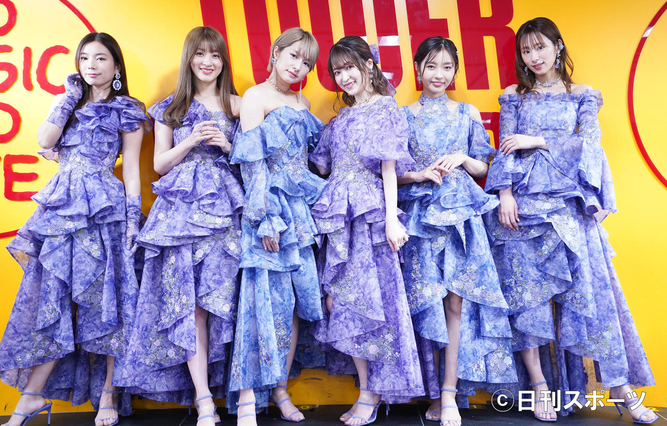ラストアルバム「DIAMOND」のリリースイベントを開催した、predia。左から村上瑠美奈、水野まい、湊あかね、沢口けいこ、桜子、まえだゆう（撮影・佐藤勝亮）