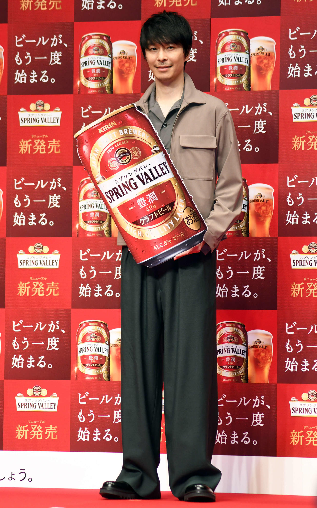 キリンビールの新「スプリングバレー」感動体験プロジェクト発表会でに出席した長谷川博己（撮影・大友陽平）