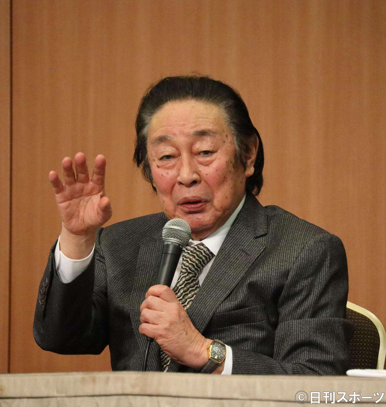 「團菊祭五月大歌舞伎」の取材会に出席した尾上菊五郎（撮影・小林千穂）