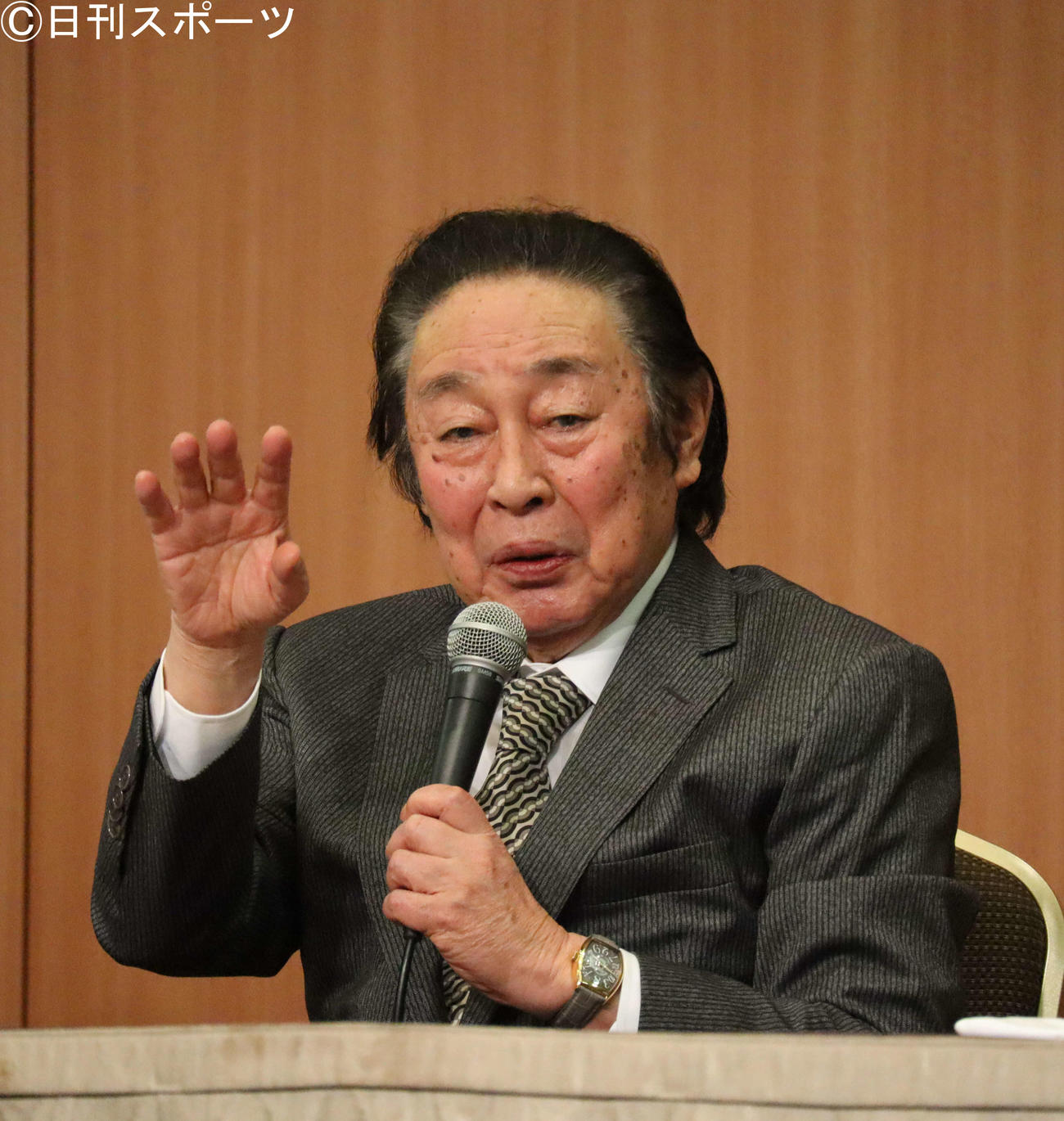 「團菊祭五月大歌舞伎」の取材会に出席した尾上菊五郎（撮影・小林千穂）