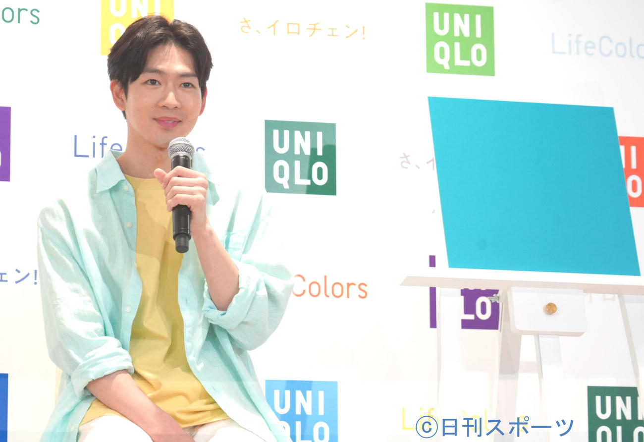 ユニクロの「LifeColors」キャンペーン＆新テレビCM発表会に出席した松下洸平（撮影・佐藤成）