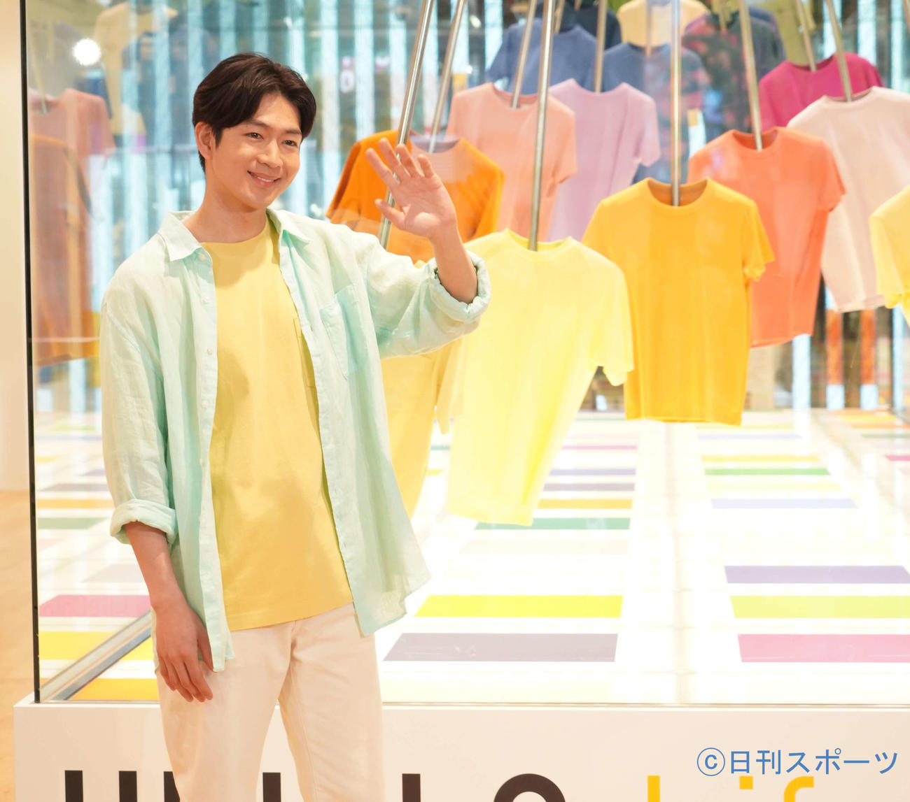 ユニクロの「LifeColors」キャンペーン＆新テレビCM発表会に出席した松下洸平（撮影・佐藤成）
