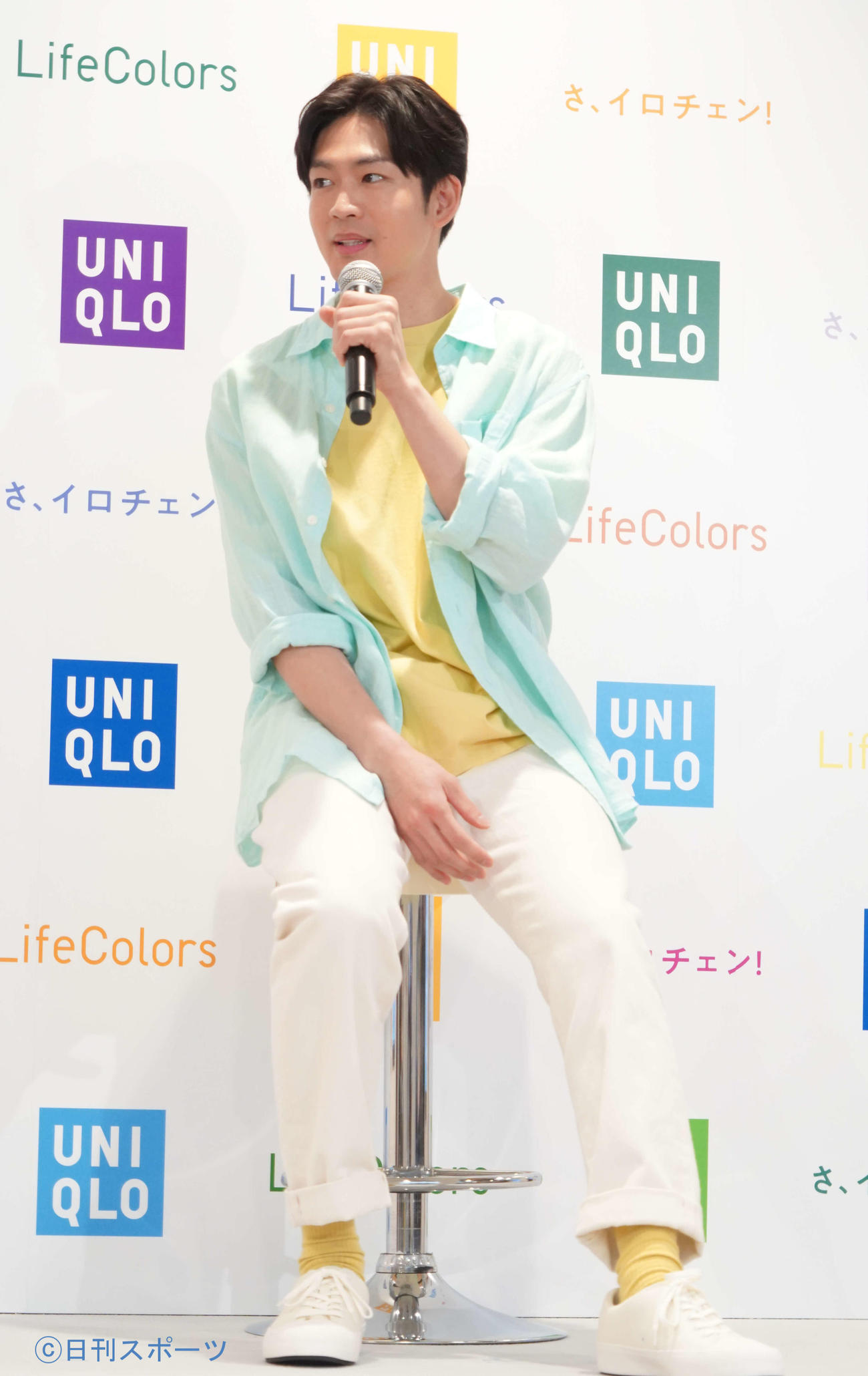 ユニクロの「LifeColors」キャンペーン＆新テレビCM発表会に出席した松下洸平（撮影・佐藤成）