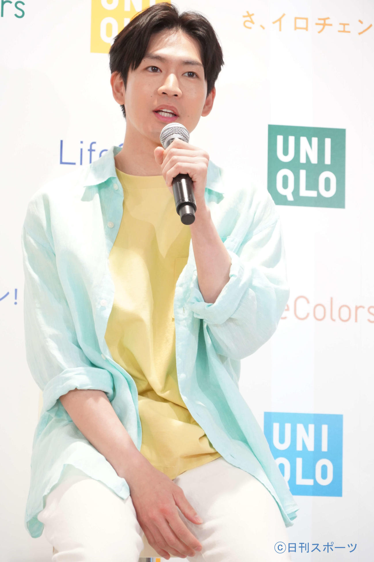 ユニクロの「LifeColors」キャンペーン＆新テレビCM発表会に出席した松下洸平（撮影・佐藤成）