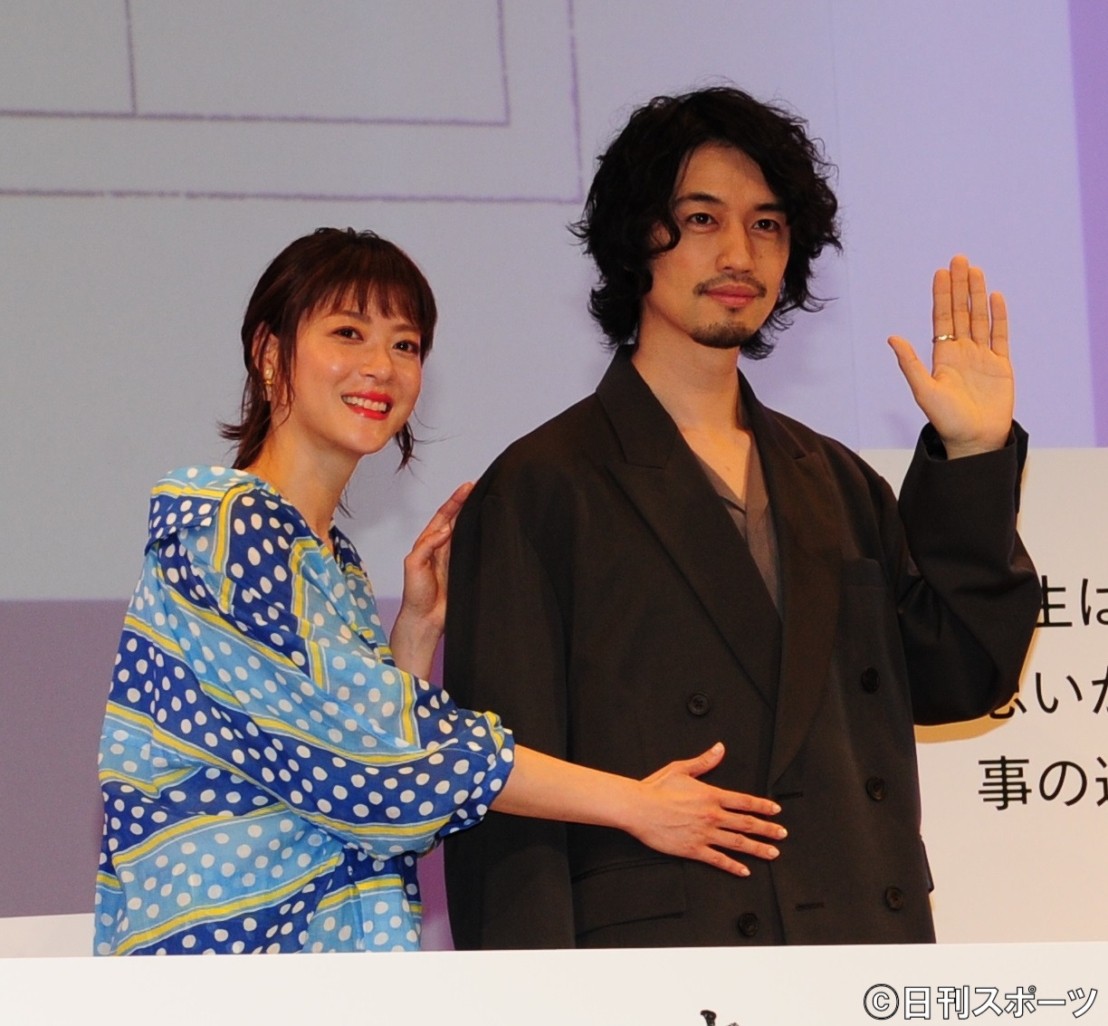 Netflixドラマ「ヒヤマケンタロウの妊娠」の配信記念イベントを行った上野樹里と斎藤工
