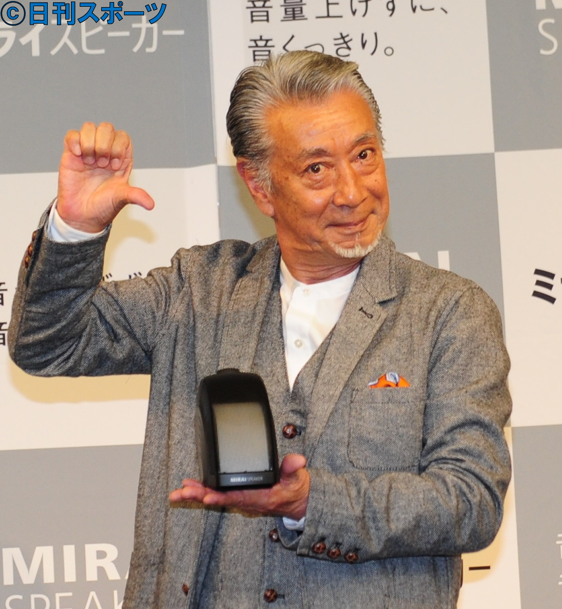 スピーカーの新CM発表会見に出席した高田純次