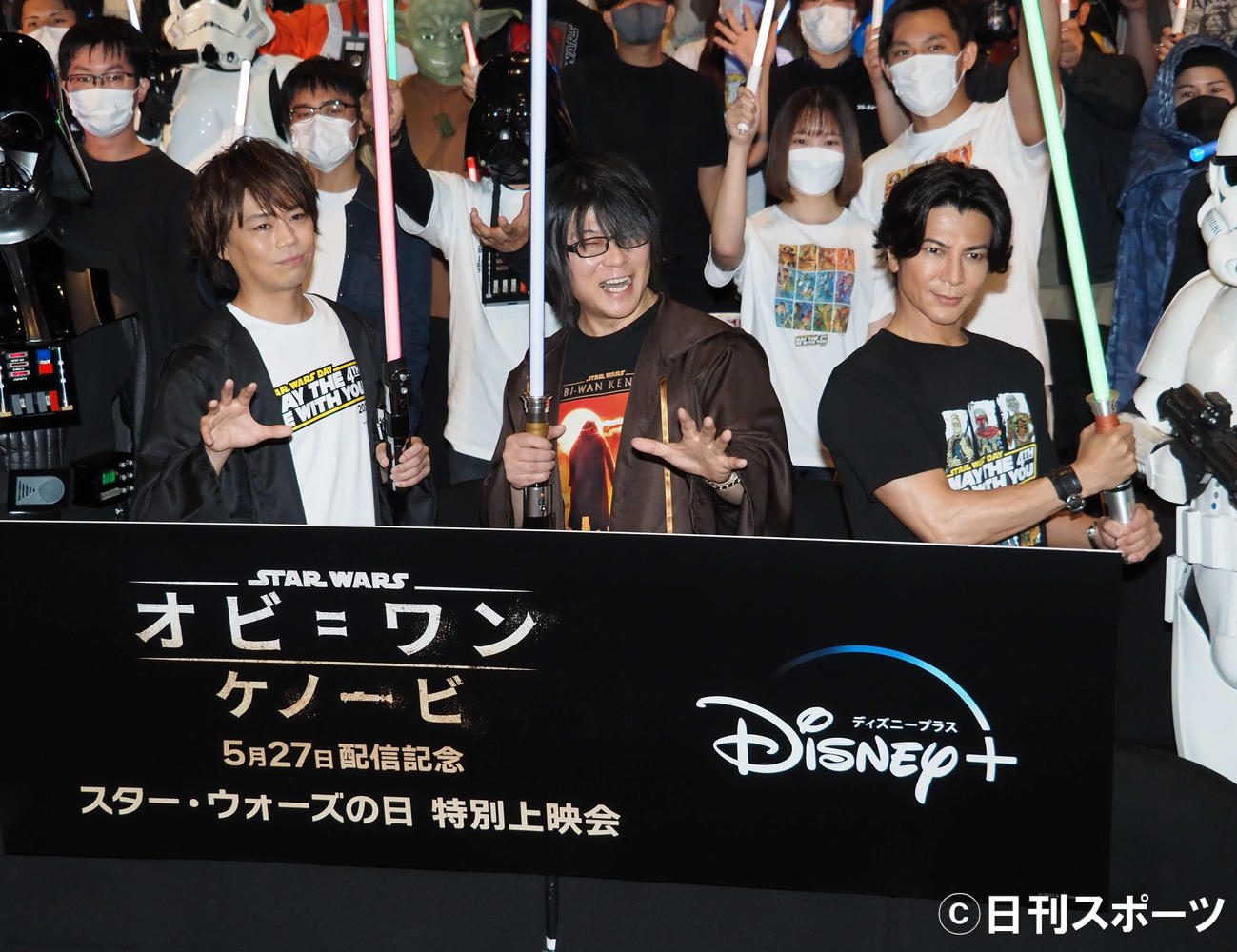 イベントに出席した、左から浪川大輔、森川智之、武田真治（撮影・遠藤尚子）