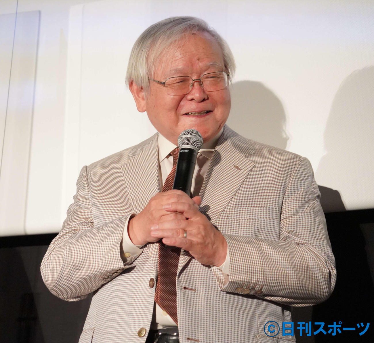 アニメ映画「機動戦士ガンダム　ククルス・ドアンの島」の完成披露舞台あいさつに出席した安彦良和監督（撮影・佐藤成）