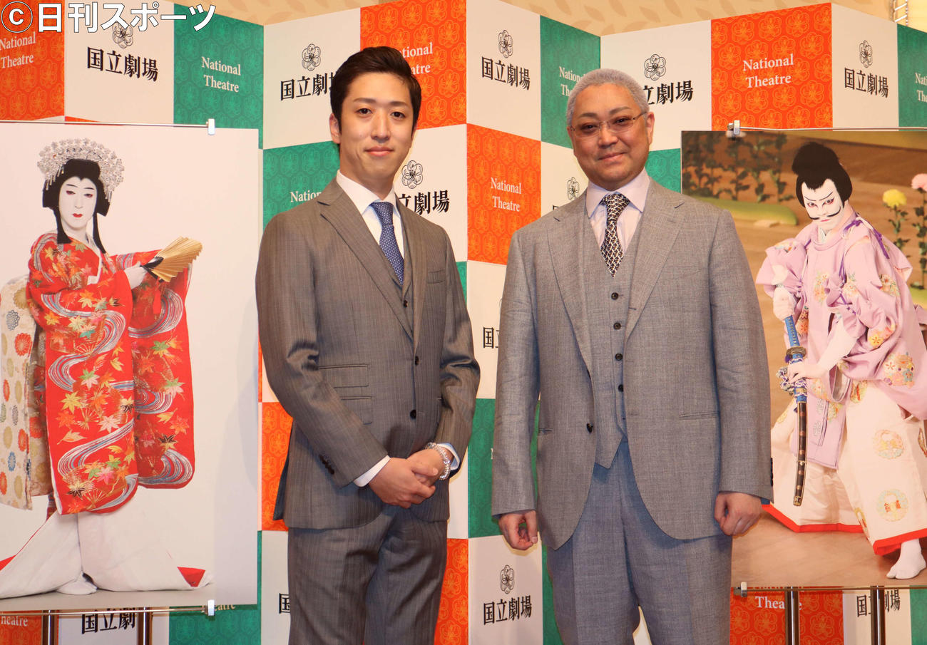 国立劇場7月歌舞伎鑑賞教室「紅葉狩」の取材会を行った中村梅枝（左）、尾上松緑