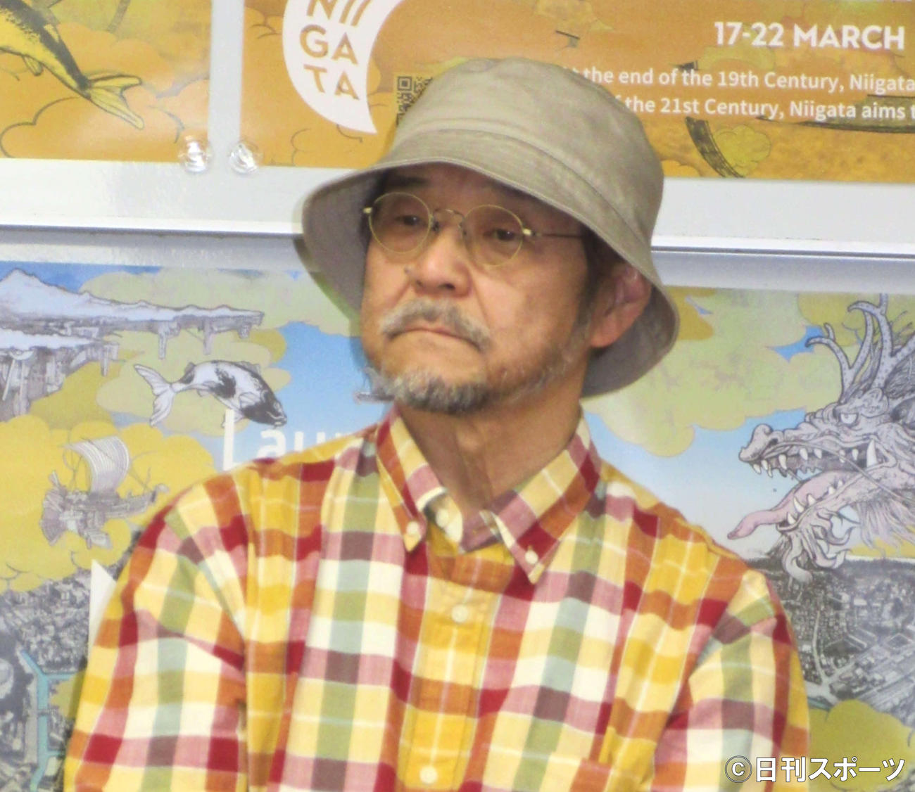 「第1回新潟国際アニメーション映画祭」記者会見に出席した映画監督の押井守氏（撮影・加藤理沙）