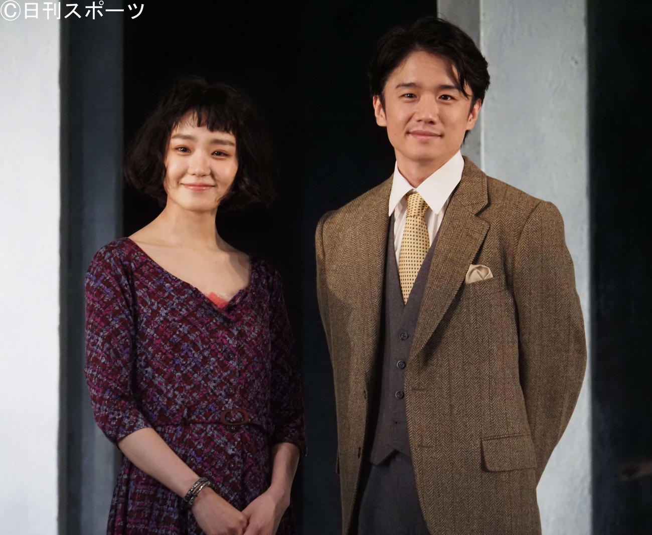 舞台「恭しき娼婦」の取材会を行った風間俊介（右）と奈緒（撮影・遠藤尚子）