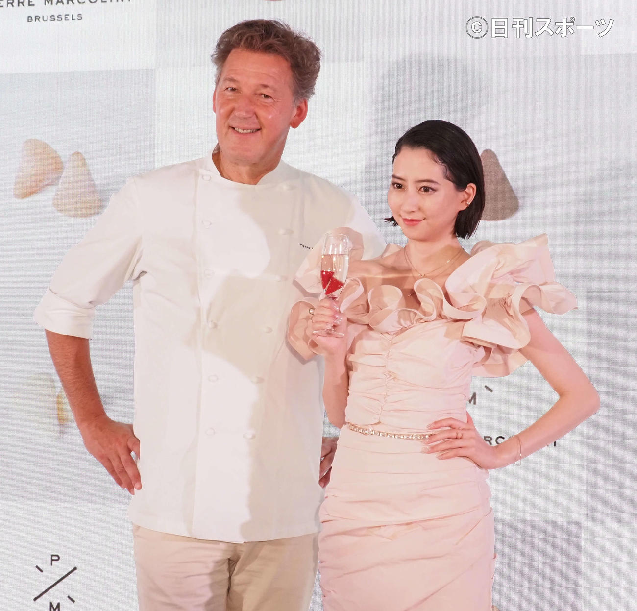 「ピエールマルコリーニ　2022年　夏の新商品試食会」に出席した河北麻友子（右）とピエール・マルコリーニ氏（撮影・遠藤尚子）