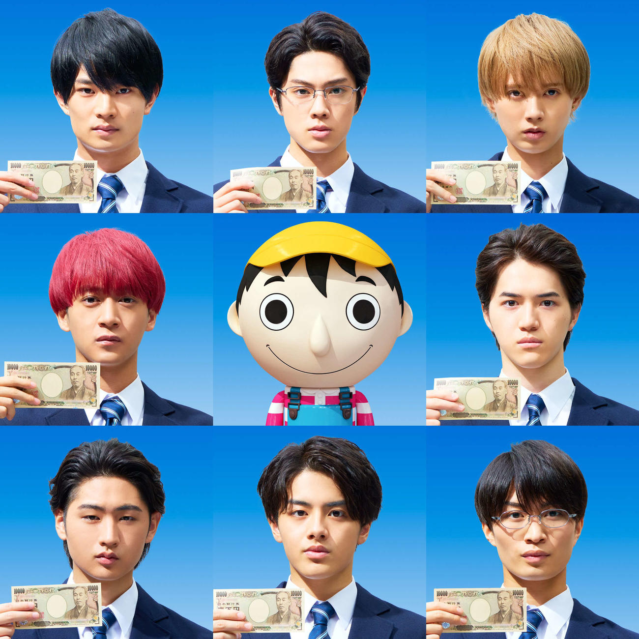 「トモダチゲームR4」の出演者ら。上段左から浮所飛貴(美　少年)、佐藤龍我(美　少年)、井上瑞稀(HiHi Jets)、中段左から藤井直樹(美　少年)、岩崎大昇(美　少年)、下段左から、猪狩蒼弥(HiHi Jets)、金指一世(美　少年)、那須雄登(美　少年)