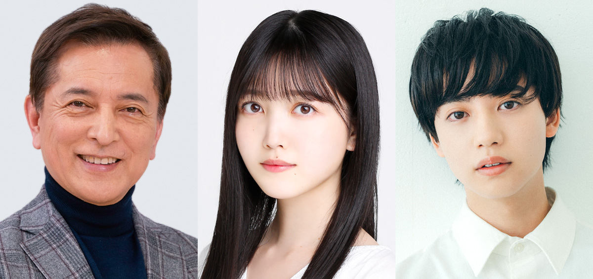 舞台「桜文」に主演する乃木坂46久保史緒里（中央）。左は榎木孝明、右はゆうたろう