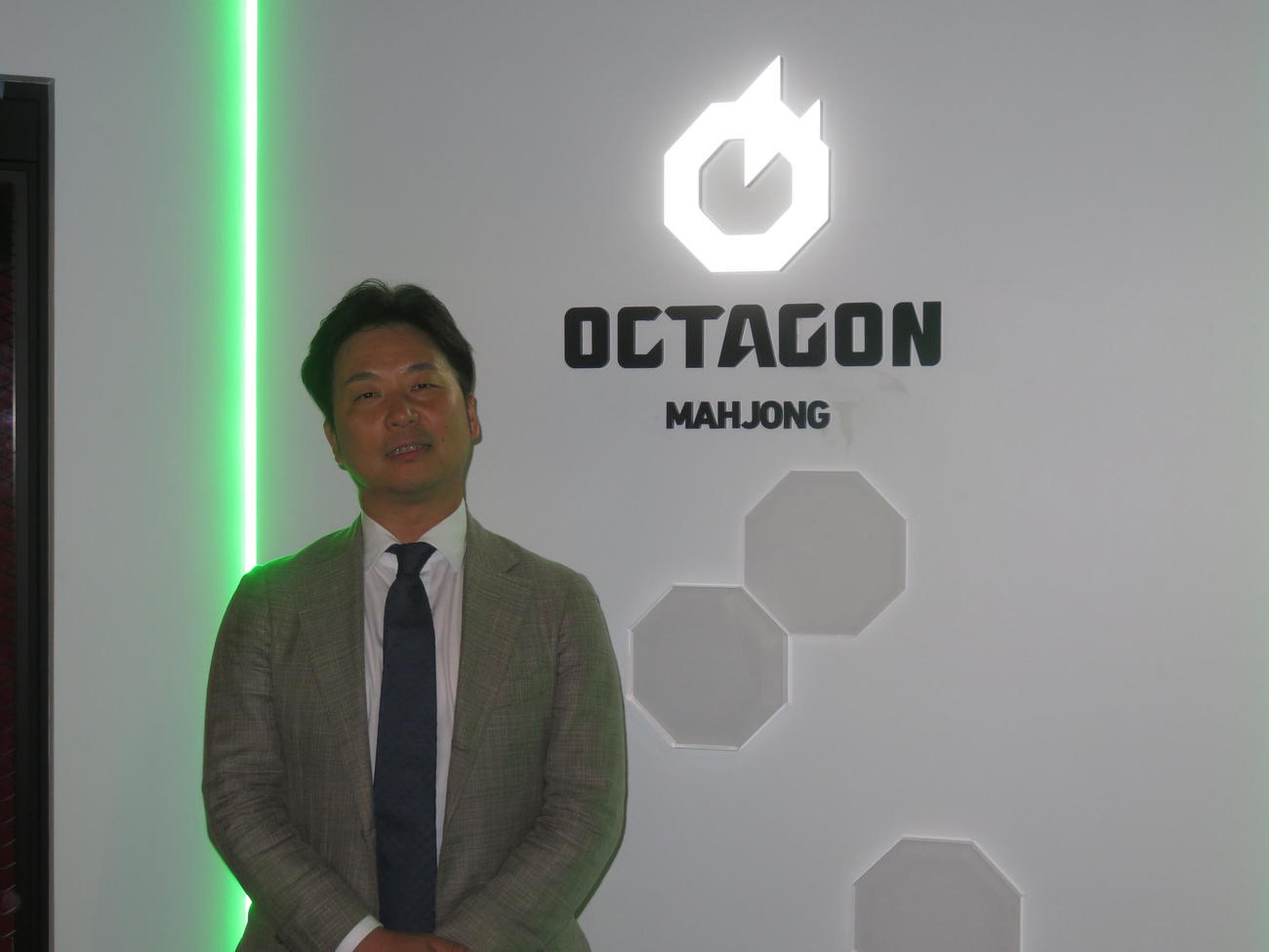 競技麻雀店「麻雀オクタゴン」お披露目会に出席した武田丈宏氏（撮影・横山慧）