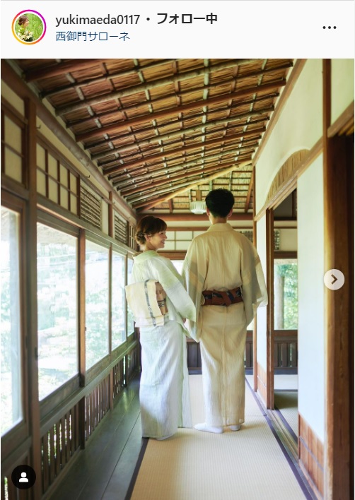 インスタグラムで夫婦での着物姿を披露した前田有紀さん