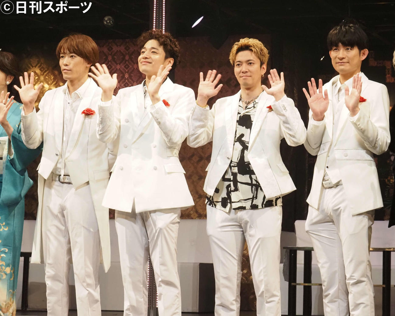 舞台「Only1，NOT No．1」取材会に出席した左からふぉ～ゆ～の越岡裕貴、福田悠太、辰巳雄大、松崎祐介（撮影・遠藤尚子）
