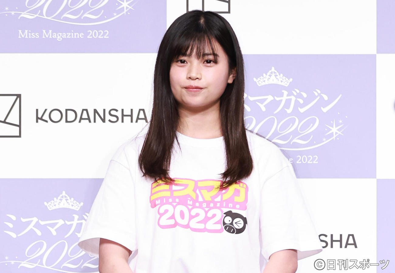 「ミスマガジン2022ベスト16お披露目イベントに登壇する金井柚那（撮影・垰建太）
