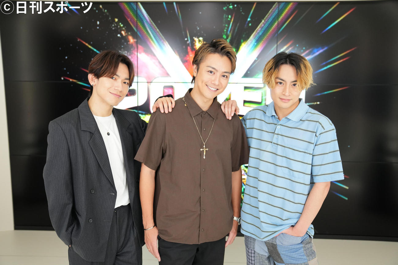 EXILEのドームツアー「POWER OF WISH」開幕を前に意気込みを語り合った、左からNAOTO、TAKAHIRO、白濱亜嵐（撮影・横山健太）