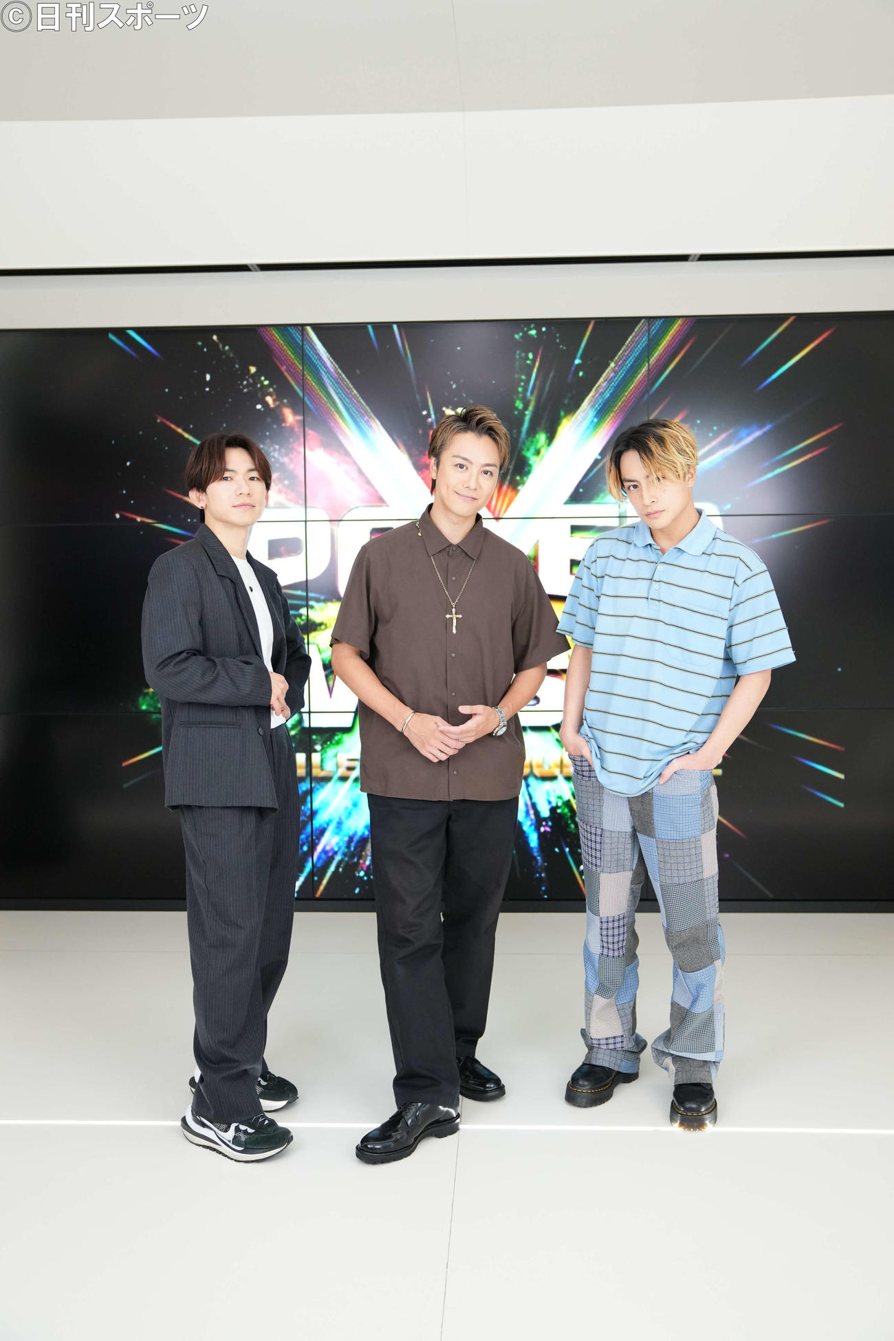 EXILEのドームツアー「POWER OF WISH」開幕を前に意気込みを語り合った、左からNAOTO、TAKAHIRO、白濱亜嵐（撮影・横山健太）