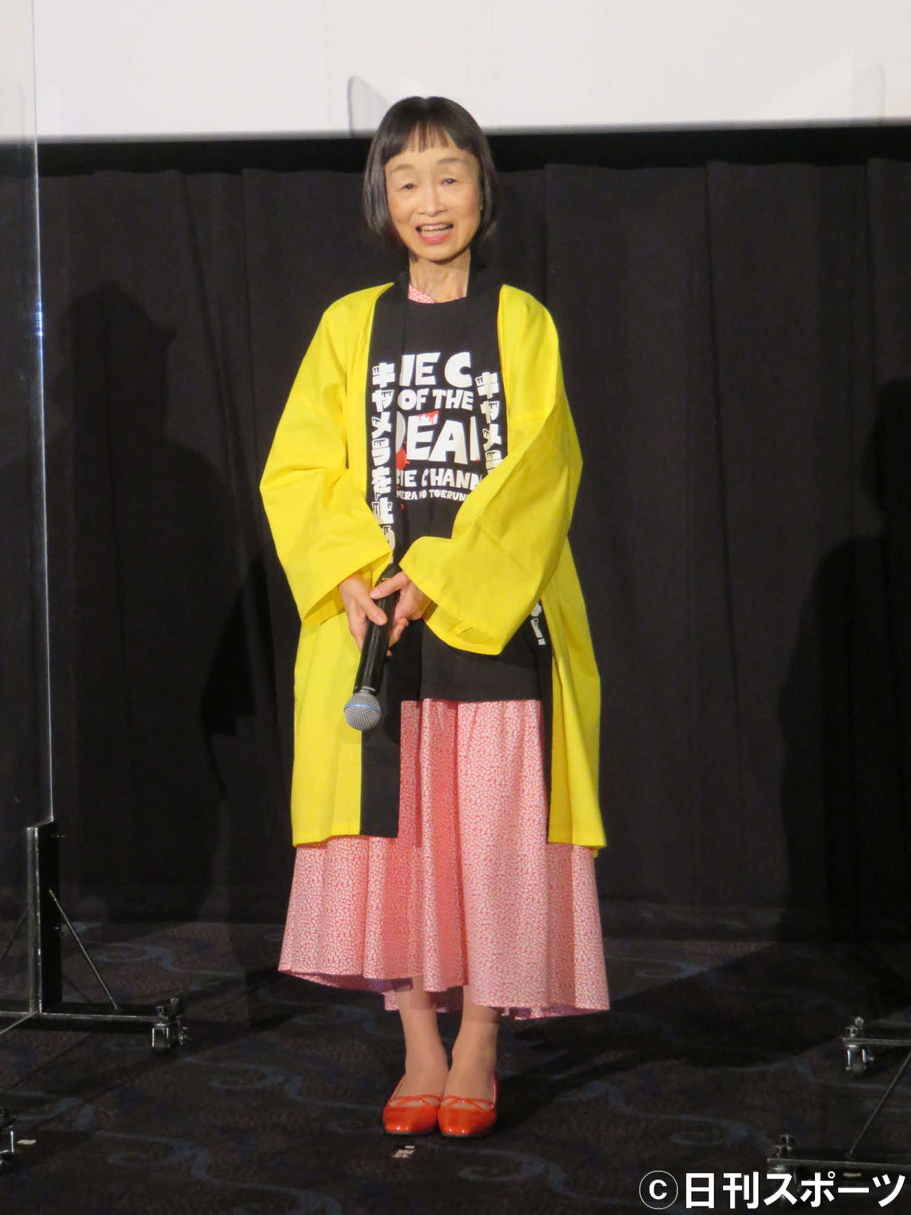 映画「キャメラを止めるな！」初日舞台あいさつに登壇した竹原芳子