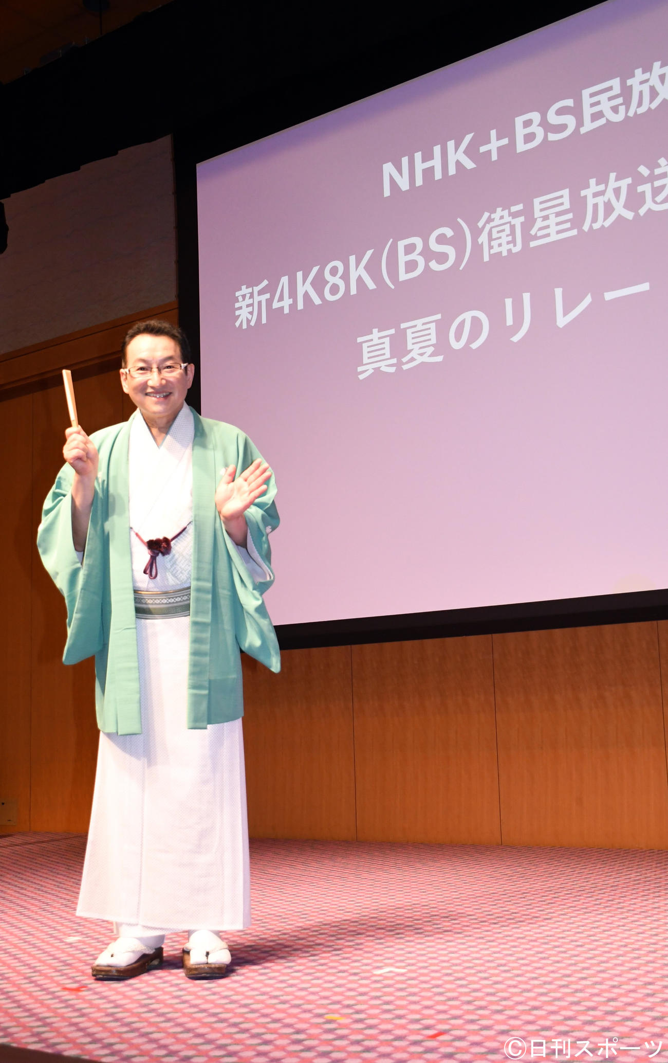 NHK＋BS民放5社共同キャンペーン「新4K8K（BS）衛星放送で見ようよ！真夏のリレー1週間」ナビゲーターに起用された春風亭昇太（撮影・大友陽平）