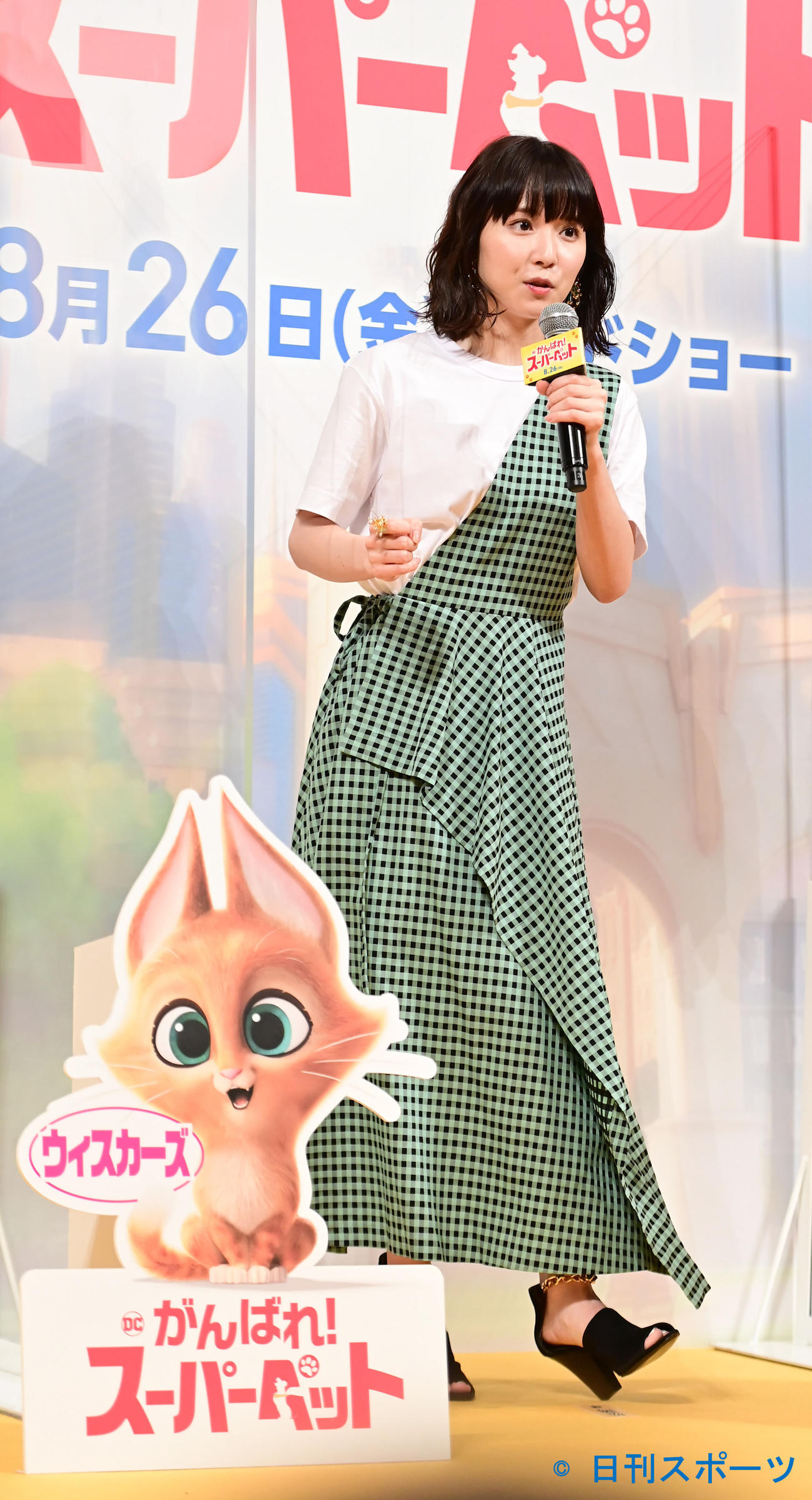映画「がんばれ！スーパーペット」試写会＆吹き替えキャスト登壇イベントに臨む松岡茉優（撮影・小沢裕）