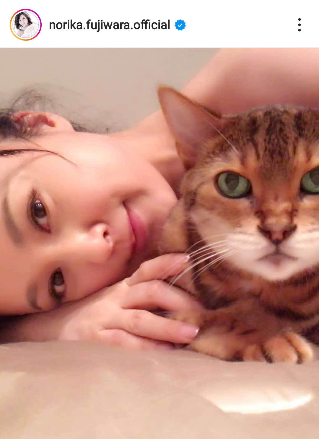 藤原紀香がアップした愛猫との写真（藤原紀香のインスタグラムより）