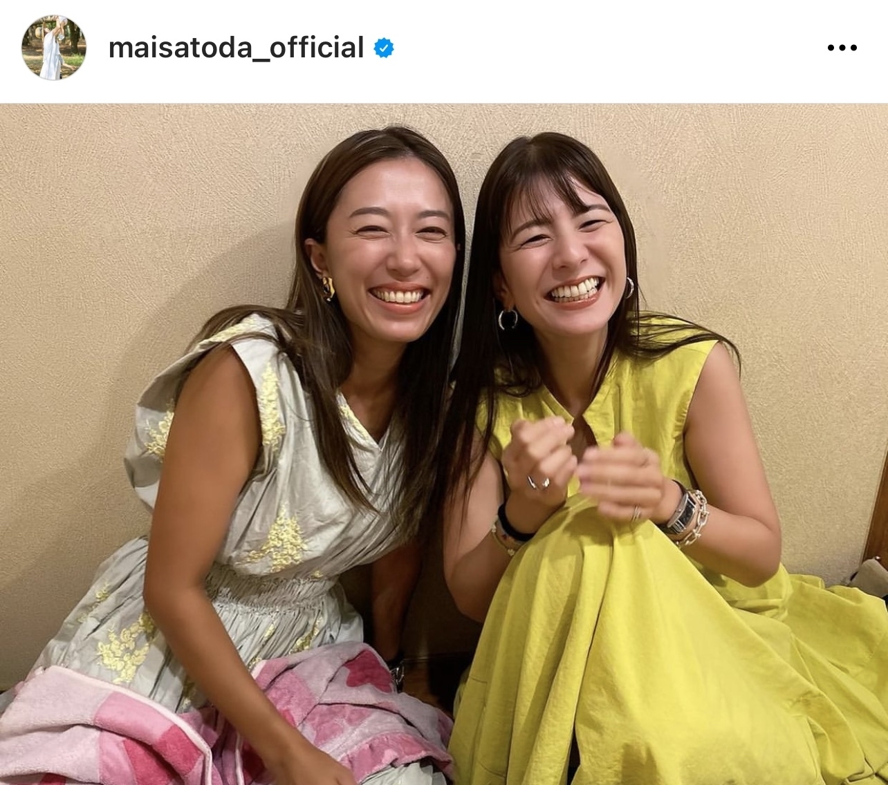 以前共演したスザンヌとのツーショットを公開した里田まい（里田まいのインスタグラムより）