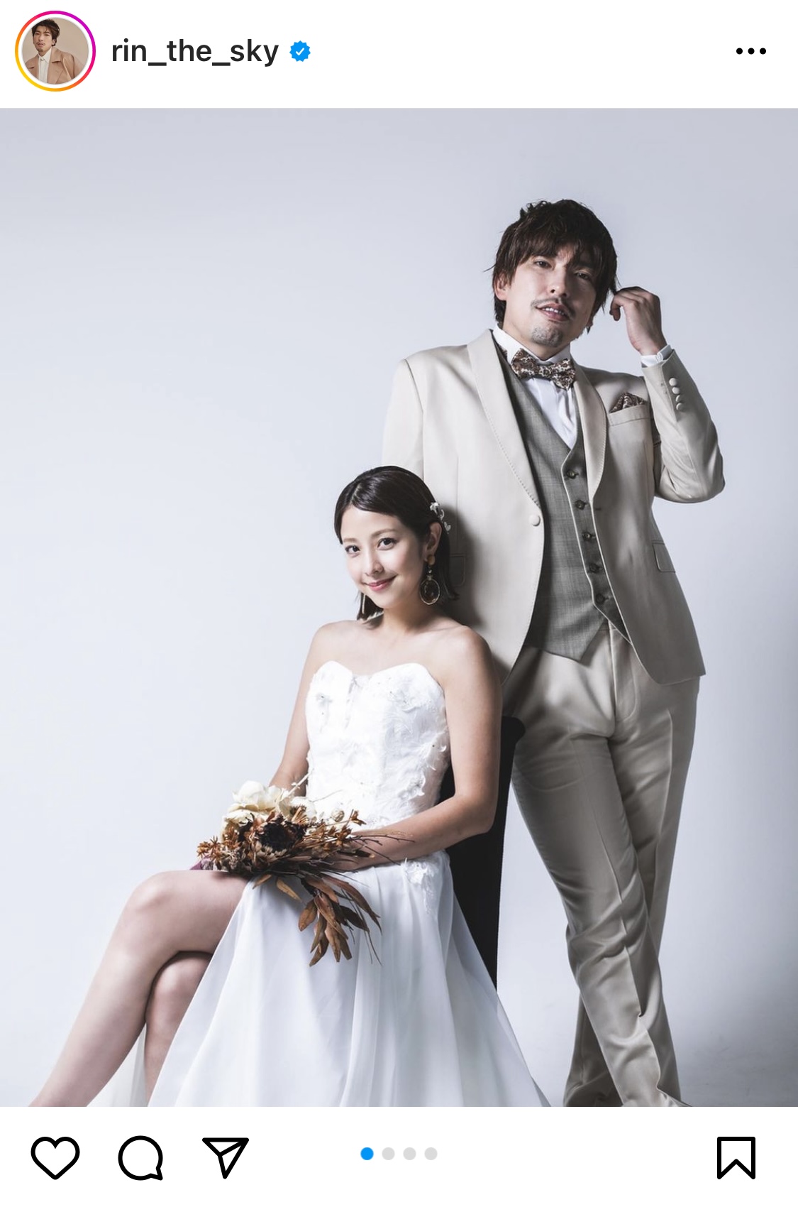 インスタグラムで本郷杏奈と結婚を発表したEXITのりんたろー。