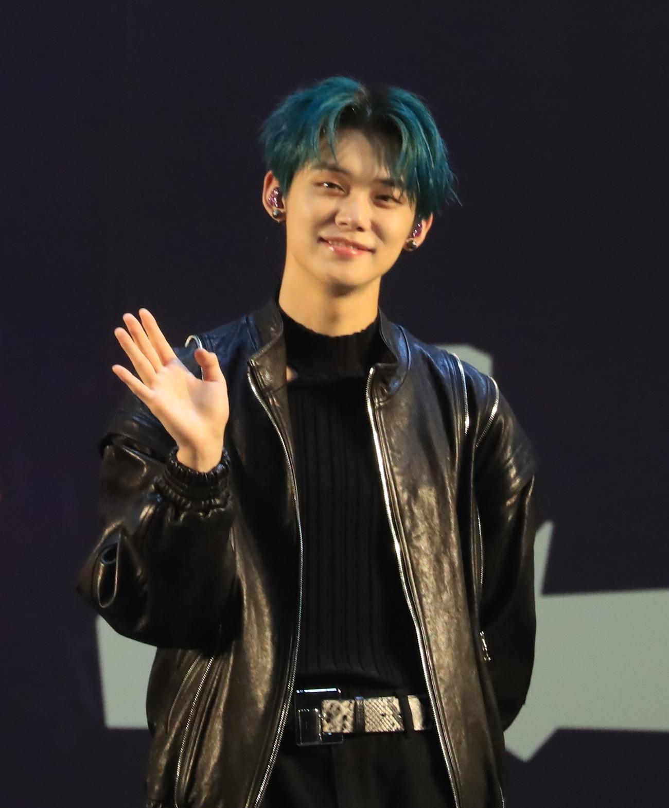 日本での3枚目シングル発売記念イベントに登壇するTOMORROW X TOGETHERのヨンジュン（撮影・藤塚大輔）