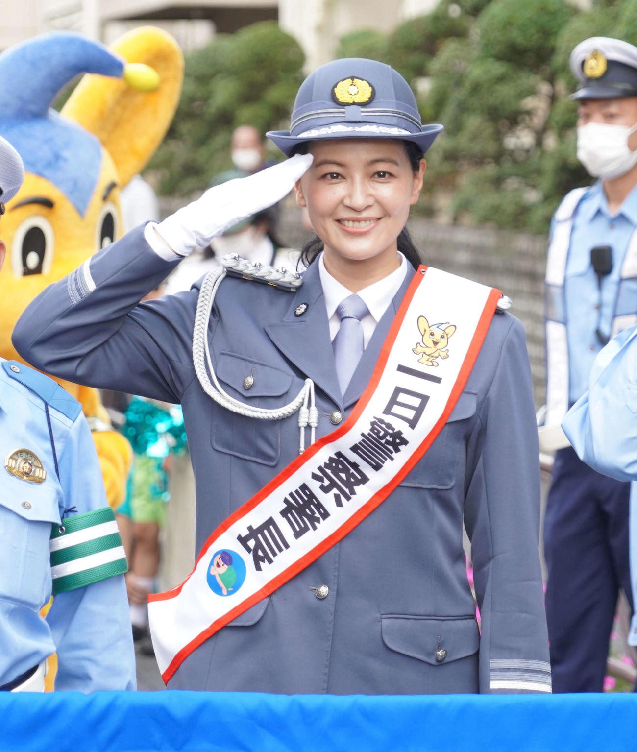 警視庁亀有警察署の一日警察署長を務めた黒谷友香（撮影・佐藤成）