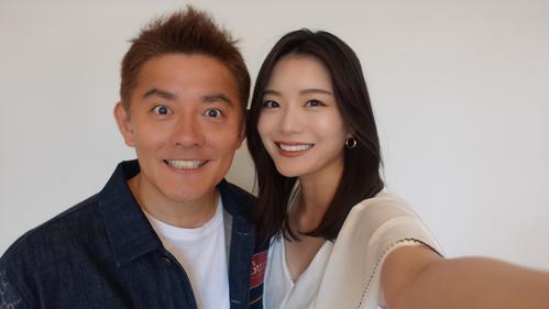 結婚を発表した井戸田潤（左）と蜂谷晏海