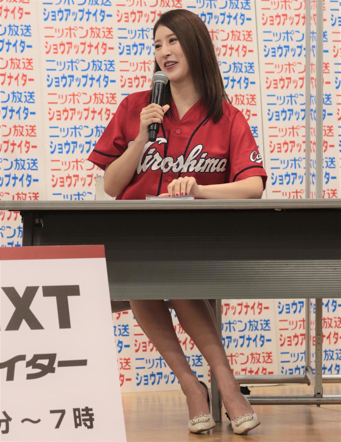 ニッポン放送のラジオ新番組「ラジオペナントレースNEXT」制作発表会見に登壇する倭早希（撮影・藤塚大輔）