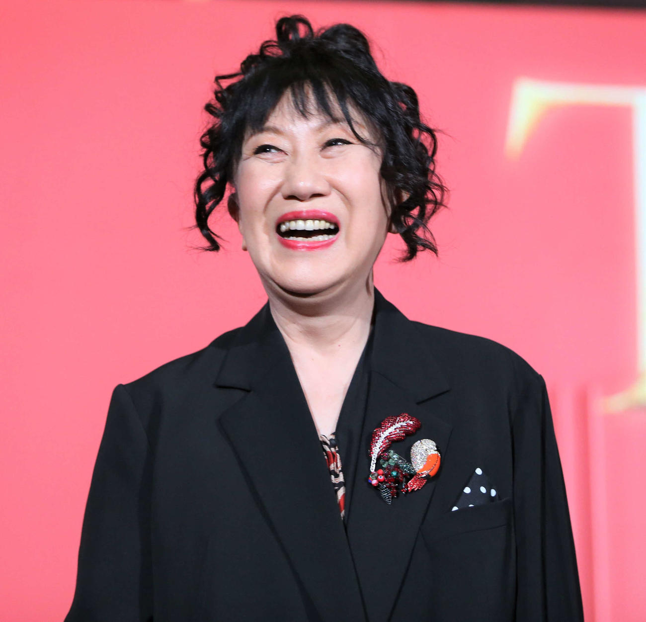 映画「七人の秘書THEMOVIE」の完成披露試写会で笑顔をみせる室井滋（撮影・星夏穂）