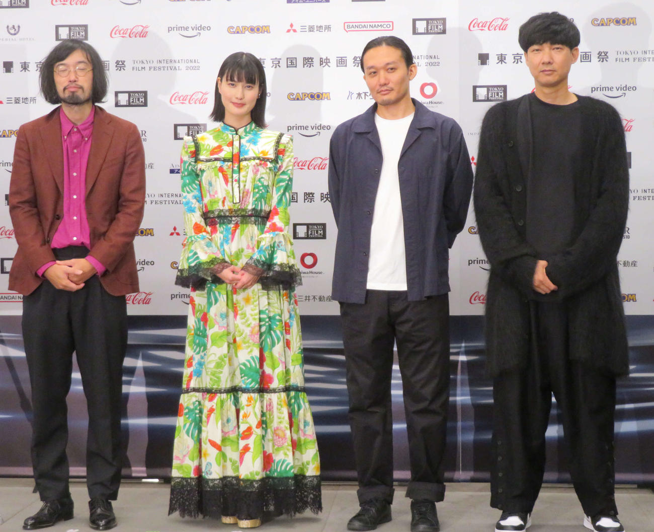 第35回東京国際映画祭ラインナップ発表記者会見に登壇した、左から今泉力哉監督、橋本愛、福永壮志監督、松永大司監督（撮影・村上幸将）