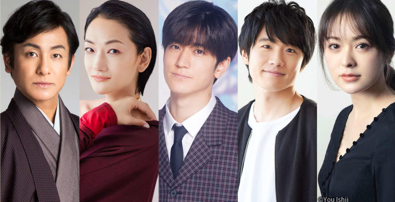 23年1月放送のNHK連続ドラマ「大奥」8代・徳川吉宗×水野祐之進編に出演する、左から片岡愛之助、冨永愛、中島裕翔、風間俊介、貫地谷しほり