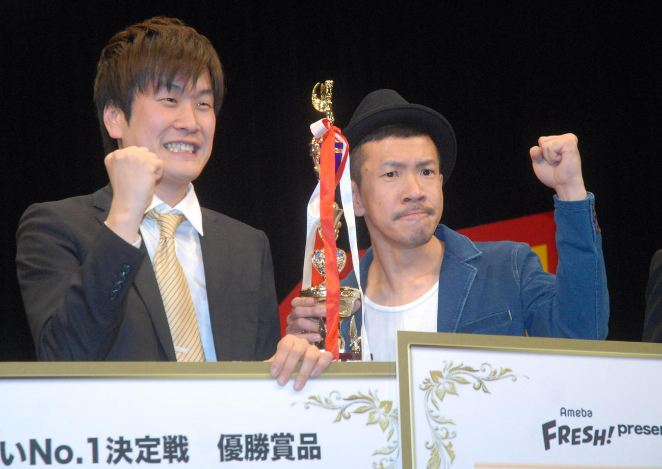元笑撃戦隊ばし太（右）と野村辰二（2016年2月4日撮影）