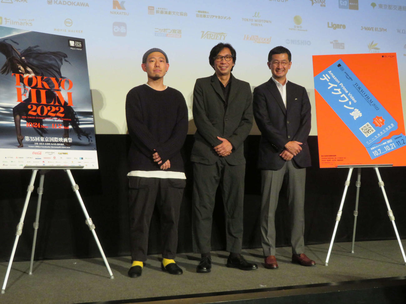 東京国際映画祭「Amazon Prime Videoテイクワン賞」トークイベントに登壇した、左から金允洙監督、行定勲監督、Amazonプライムビデオの児玉隆志プライム・ビデオジャパンカントリーマネジャー（撮影・村上幸将）