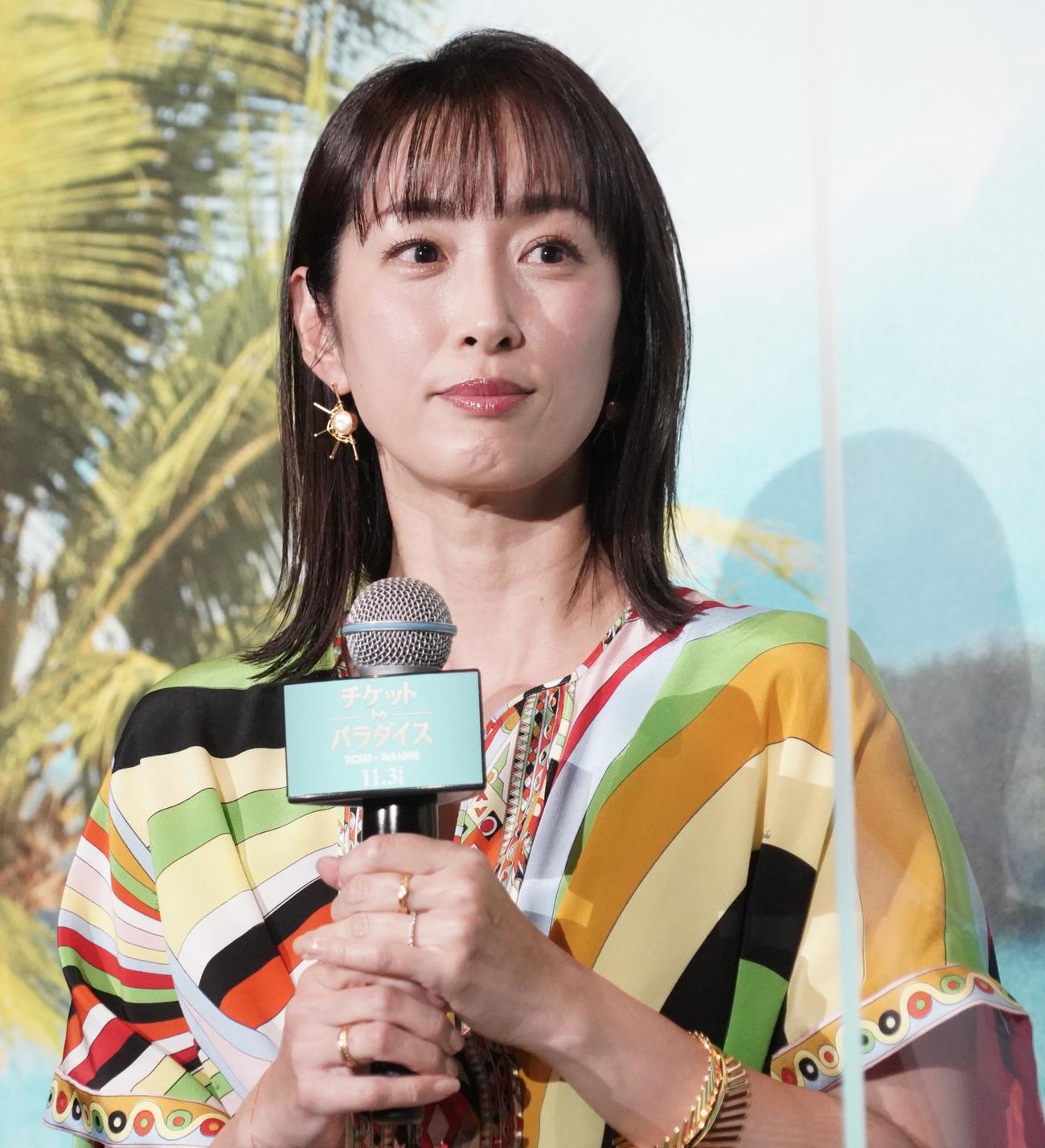 映画「チケット・トゥ・パラダイス」の直前公開イベントに出席した坂下千里子（撮影・佐藤成）