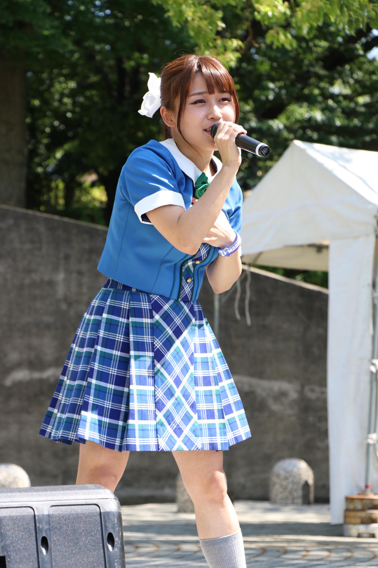 野球愛あふれるパフォーマンスで会場を盛り上げた河野万里奈（2018年5月撮影）