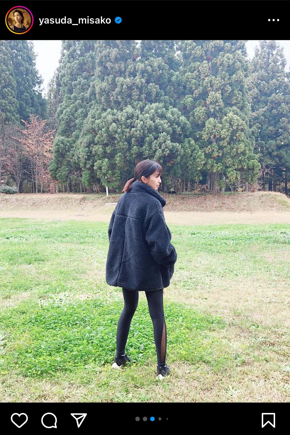 ラン用のウエアを着たショットを公開した安田美沙子（インスタグラムより）