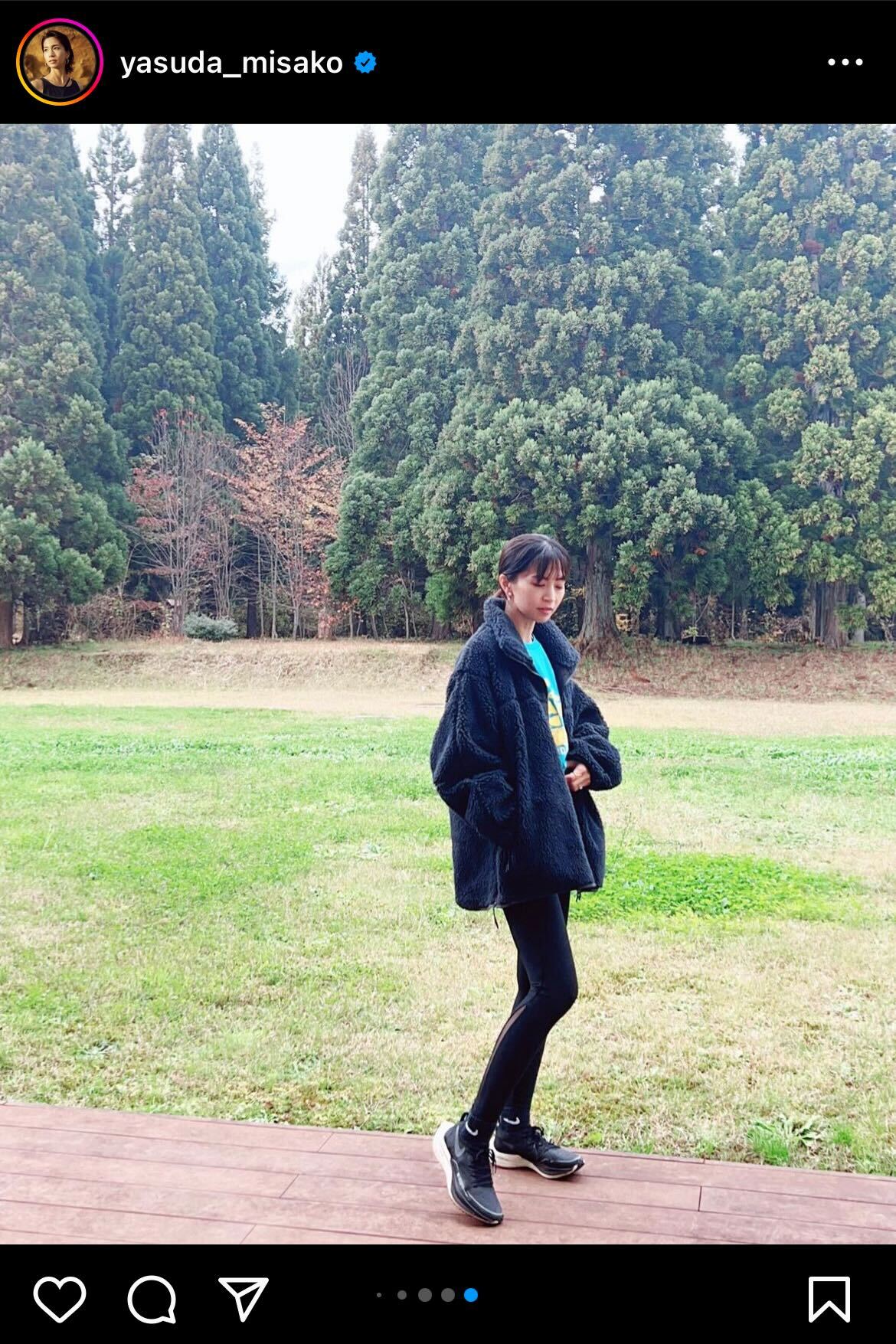 ラン用のウエアを着たショットを公開した安田美沙子（インスタグラムより）