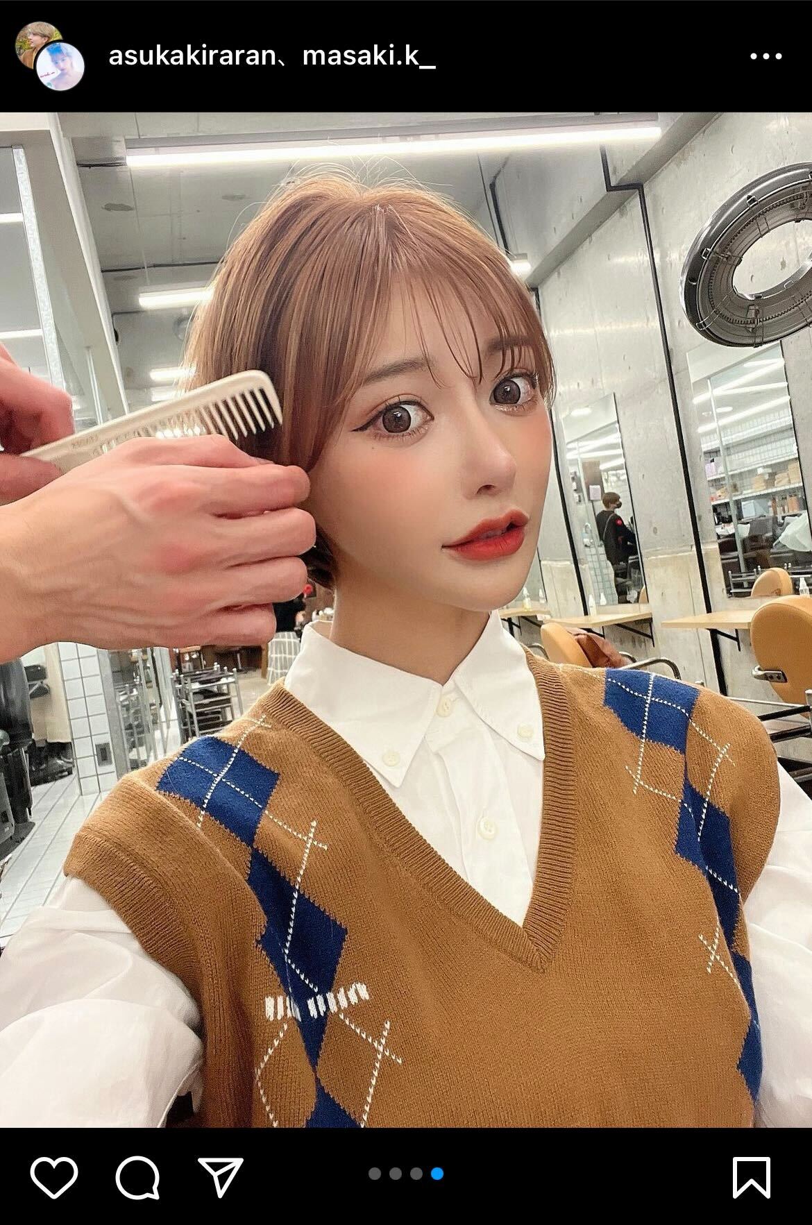 ショートカット姿を公開した明日花キララ（インスタグラムより）