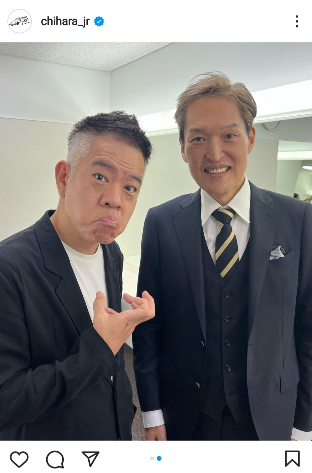 FUJIWARA原西孝幸とのツーショットをアップした千原ジュニア（インスタグラムより）