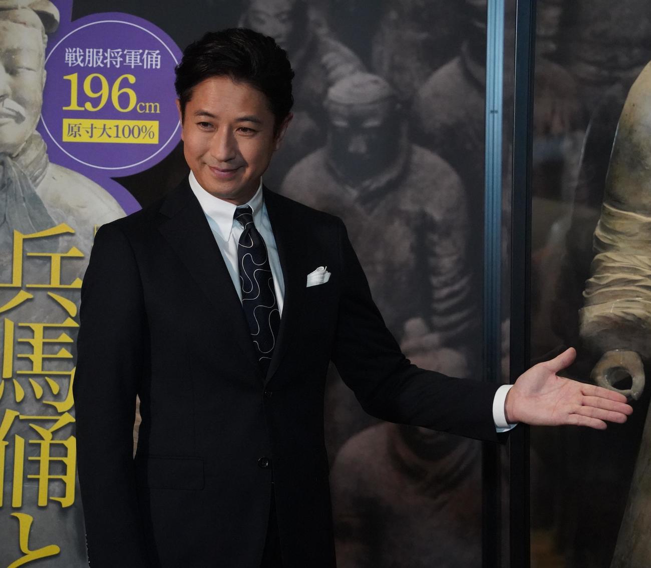 展覧会「兵馬俑と古代中国～秦漢文明の遺産～」のオープニングイベントに登壇した、谷原章介（撮影・佐藤勝亮）