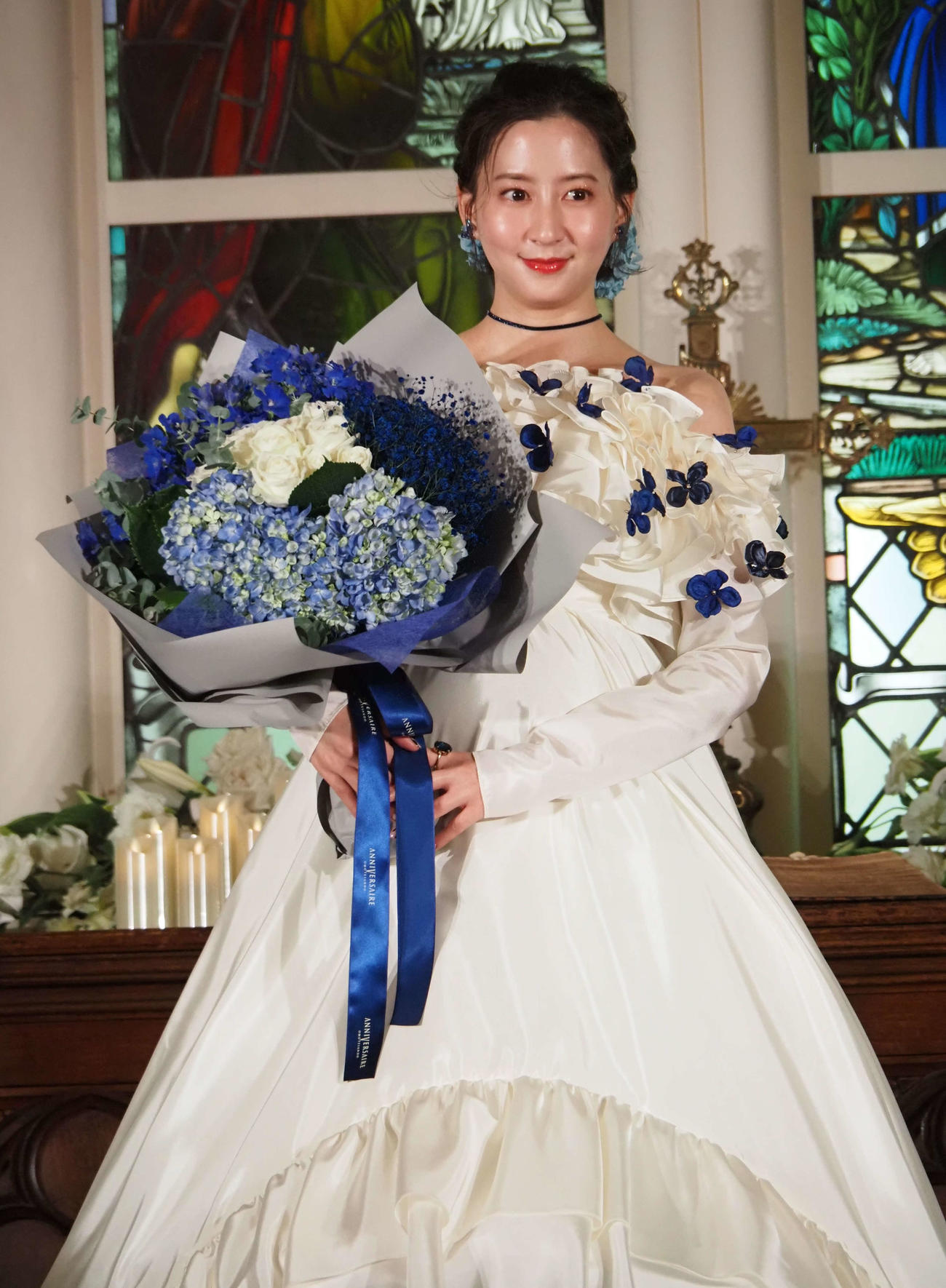 イベントでウエディングドレス姿を披露した河北麻友子（撮影・遠藤尚子）